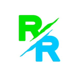 Raptor Roofing Near Me Indianapolis logo featuring bold green and blue 'R' letters separated by a dynamic slash, symbolizing strength, reliability, and innovative roofing solutions.