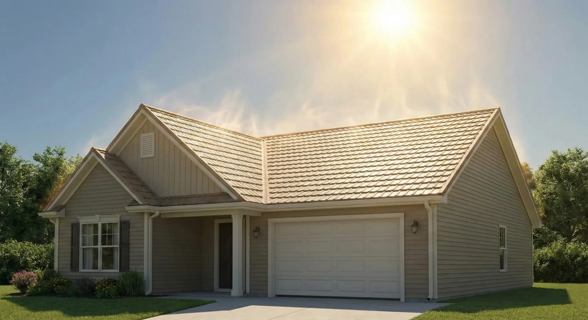 Energy efficient stone coated steel roof reflecting sunlight on an Indiana home