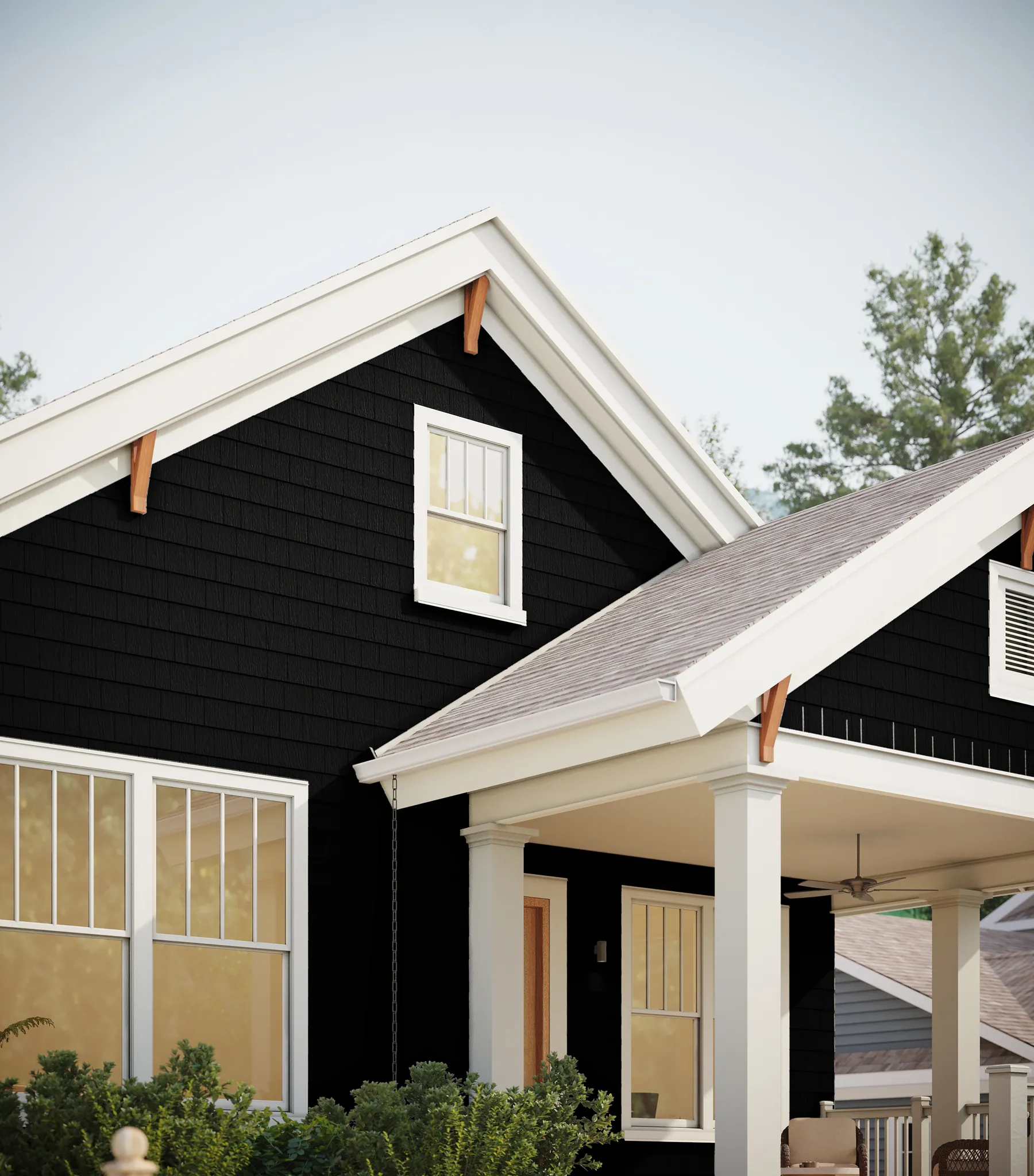 Hardie Shingle Straight Edge profile on gable wall with white trim