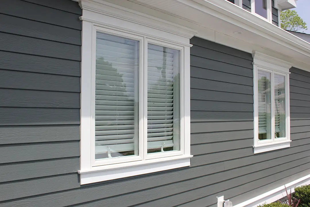 Exterior siding and window trim on an Indiana home