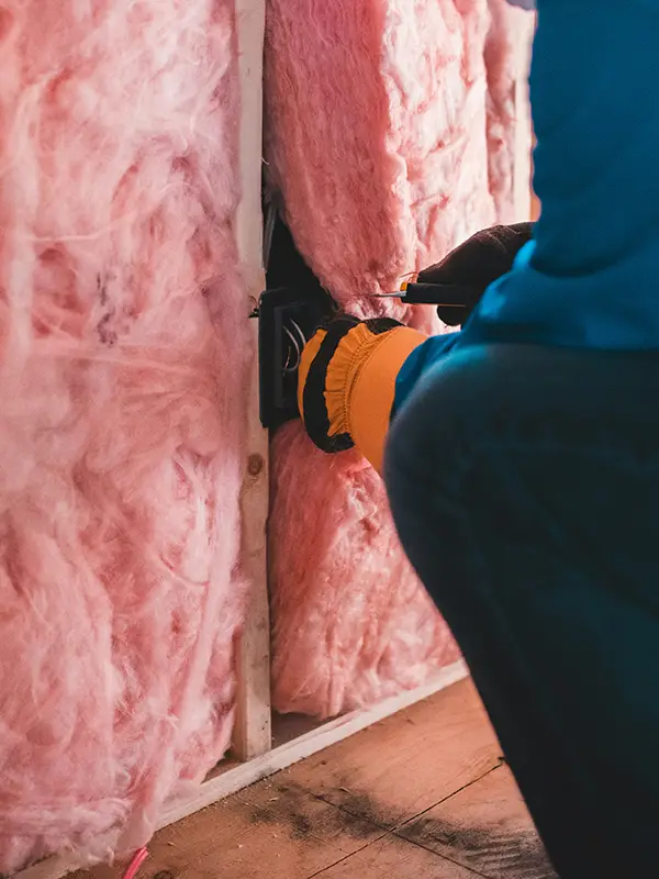 Professional technician installing attic insulation in an Indiana home.
