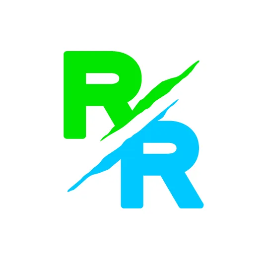 Raptor Roofing Near Me Indianapolis logo featuring bold green and blue 'R' letters separated by a dynamic slash, symbolizing strength, reliability, and innovative roofing solutions.