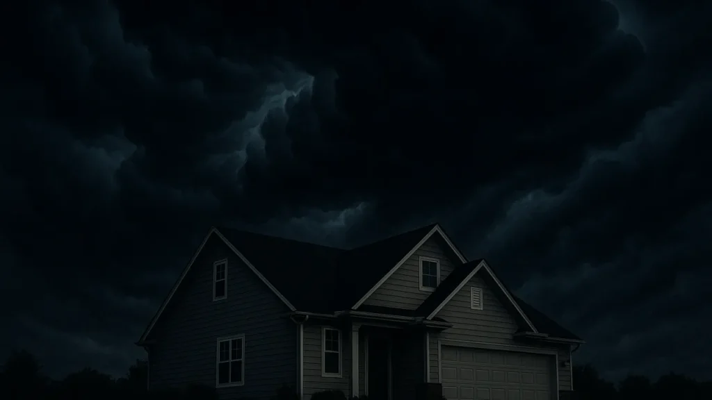 Storm clouds over a house in Carmel, Indiana.