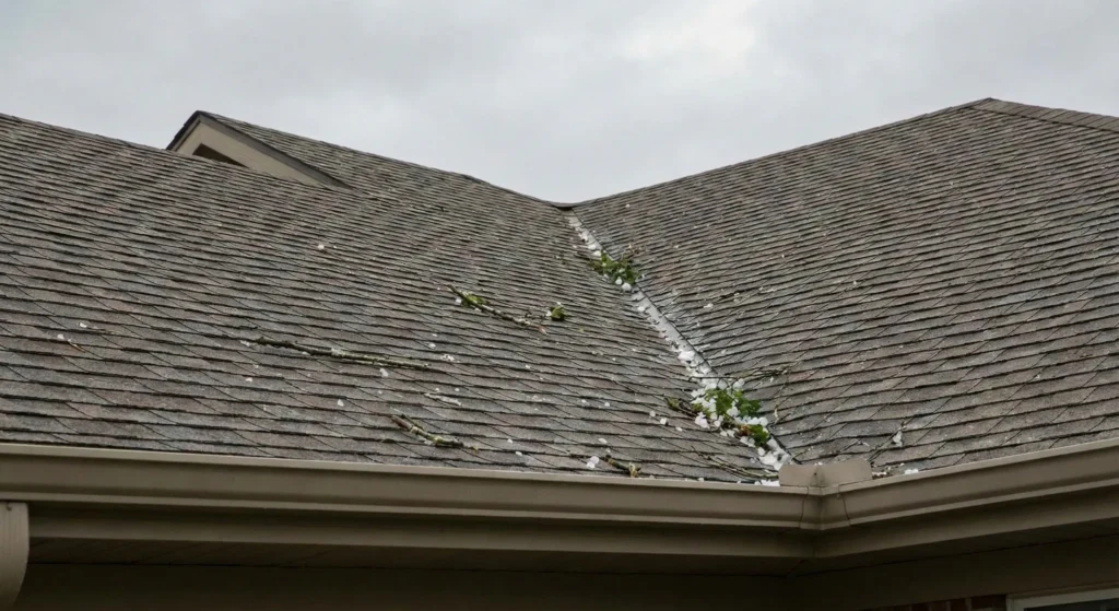 Hail and storm damage on an asphalt shingle roof in Greenwood Indiana