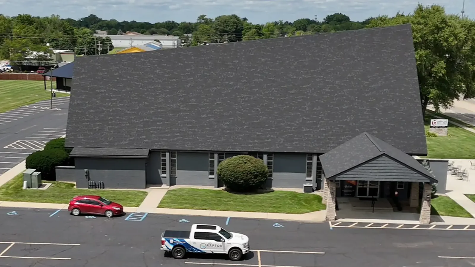 Finished commercial low slope roof on an Indiana business property