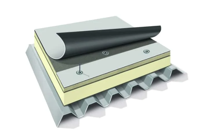 PVC commercial roof assembly detail for a mechanically attached low slope system