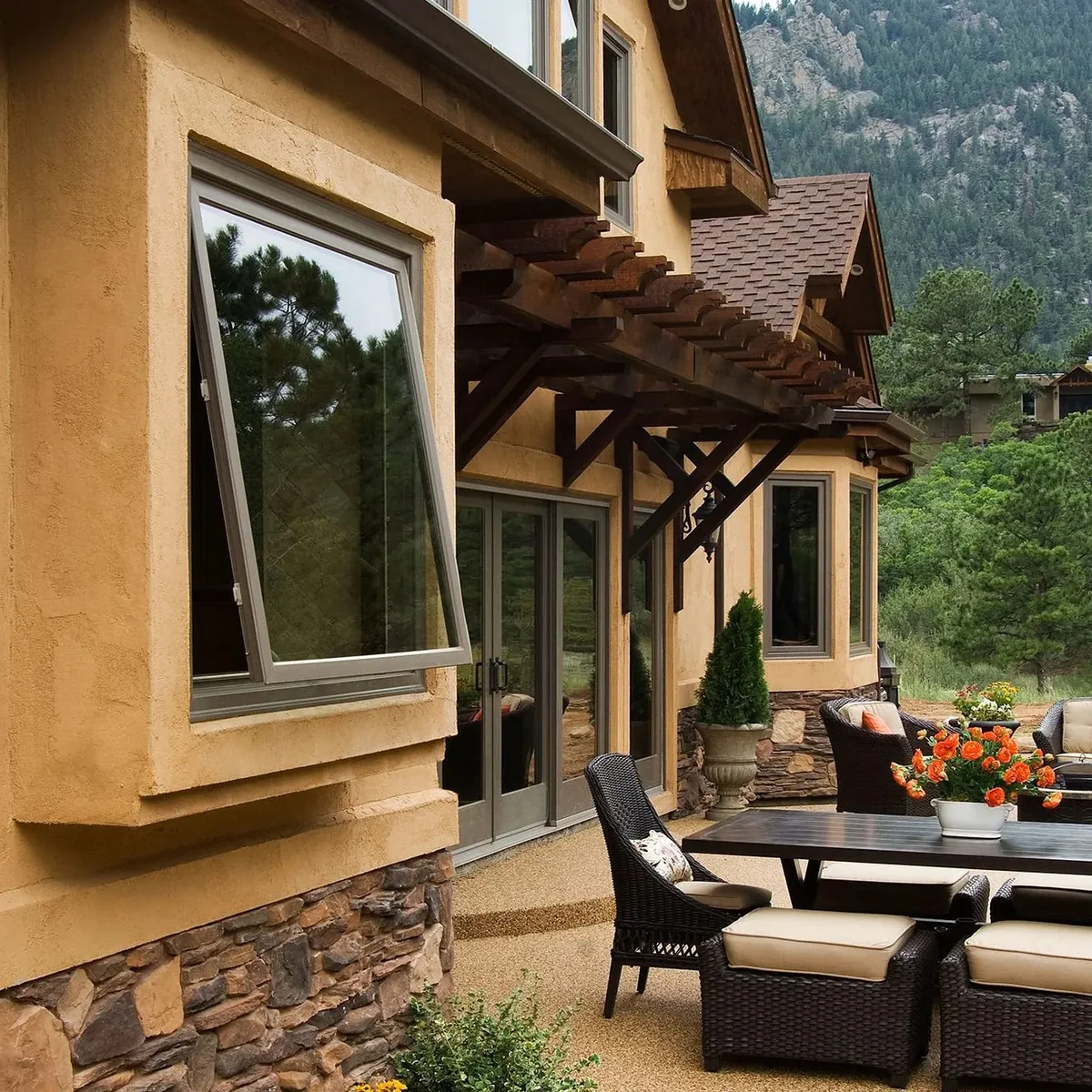 Awning window on a home exterior for Central Indiana replacement planning
