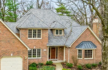 Synthetic slate roof on a suburban Midwest style home