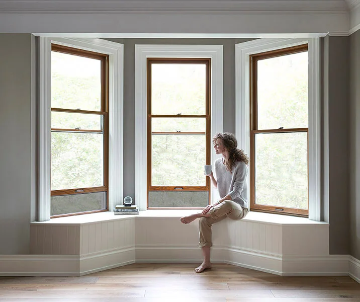 Two-wide double-hung window arrangement for a comfortable Indiana living room